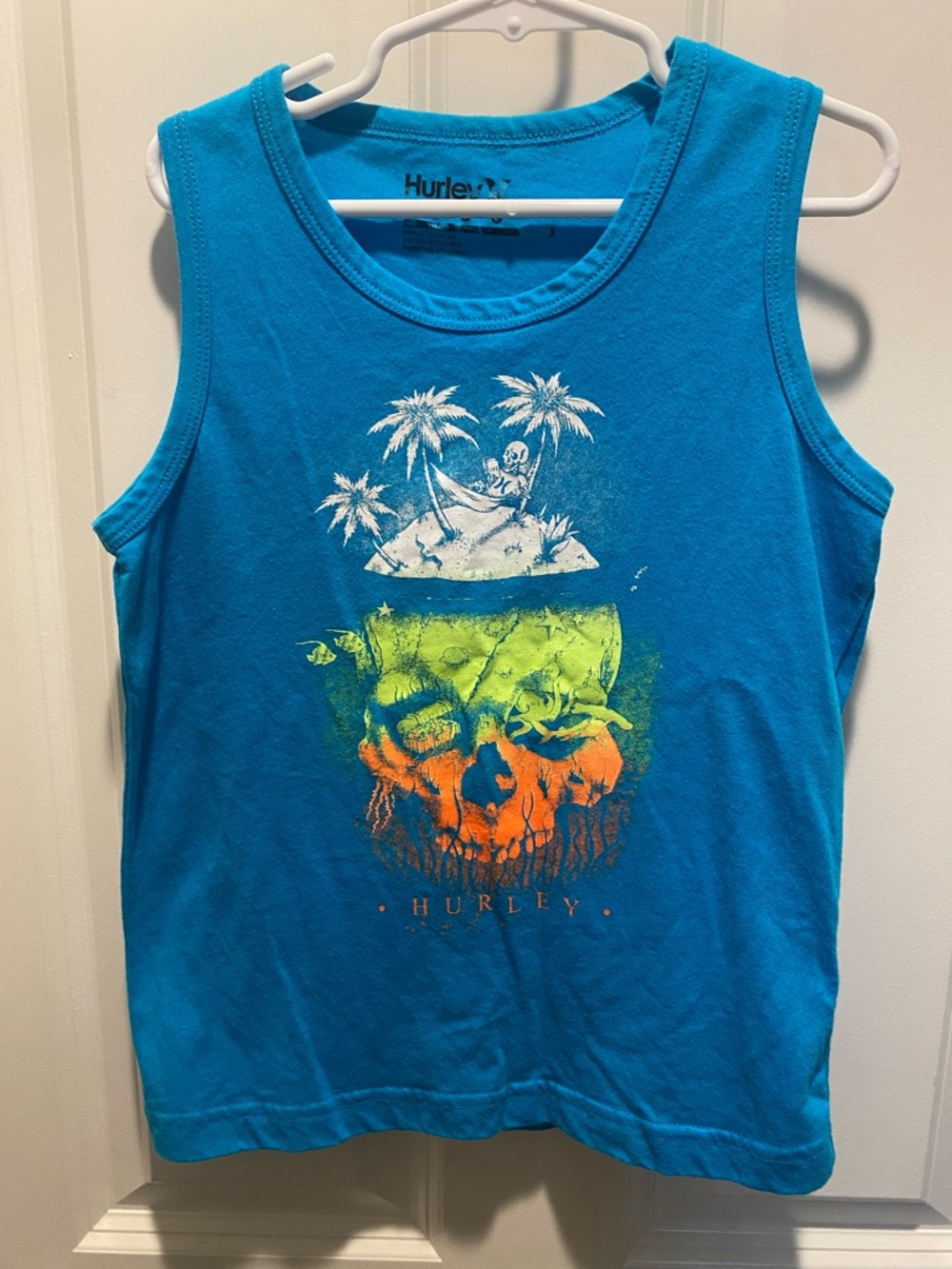 Hurley Turquoise Tank with Neon Skull & Palm Graphic